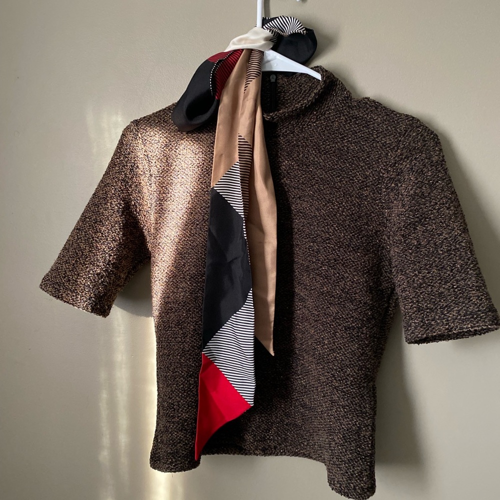 Zara Brown and Black Knit Blouse S